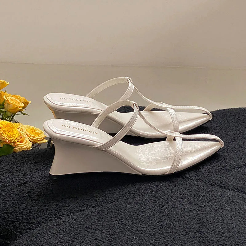 Women's Wedge Sandals – Pointed Toe High Heel Slip-On Shoes Wedge Sandals Axl Apricot 39