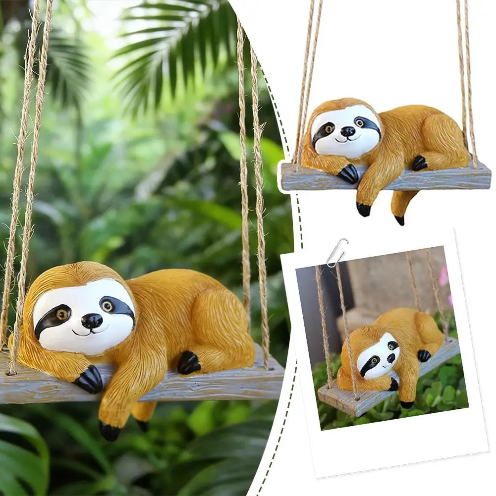 Sloth Swing Hanging Ornament – Resin Garden Figurine Decor Garden Hanging Ornament Axl