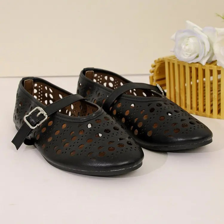 Women's Mary Jane Flats – Hollow Cutout Buckle Strap Round Toe Mary Jane Flats Axl 43 black