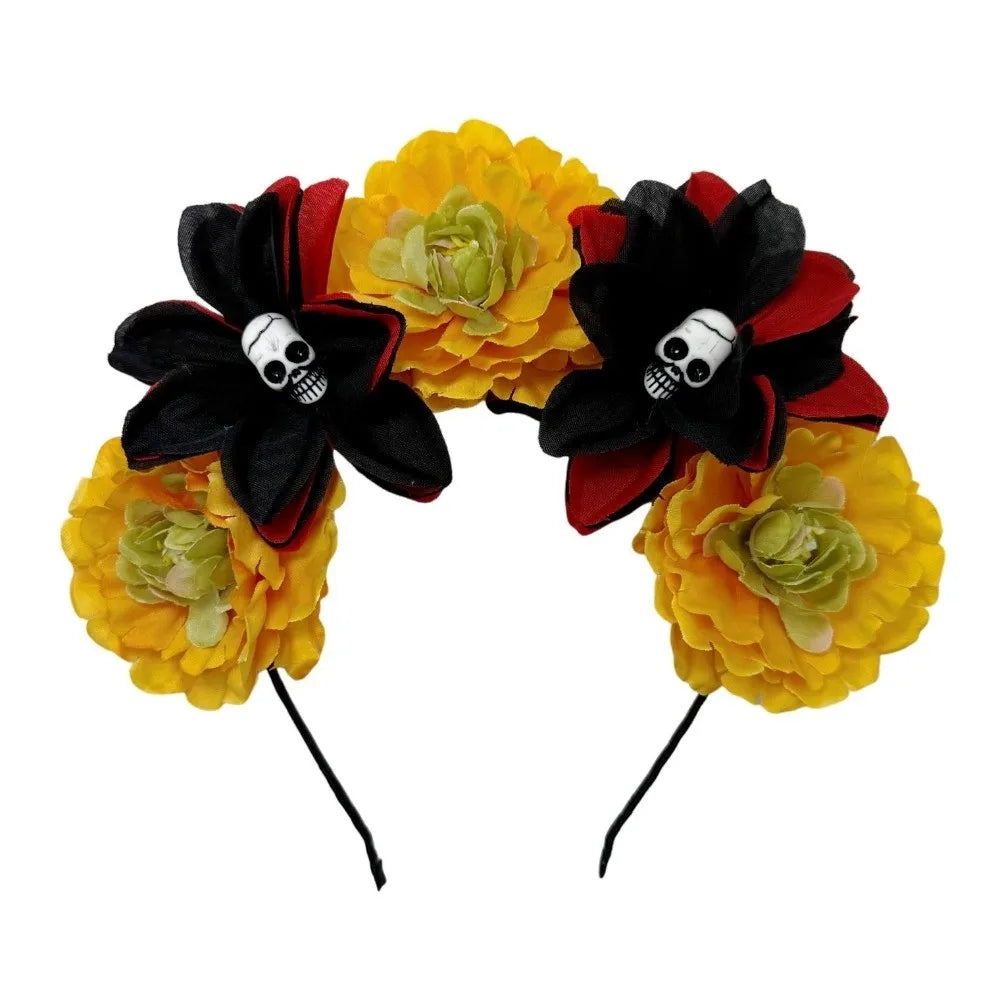 Gothic Skull Flower Headband | Halloween Hair Hoop Costume Halloween Hair Accessory Axl Style 2