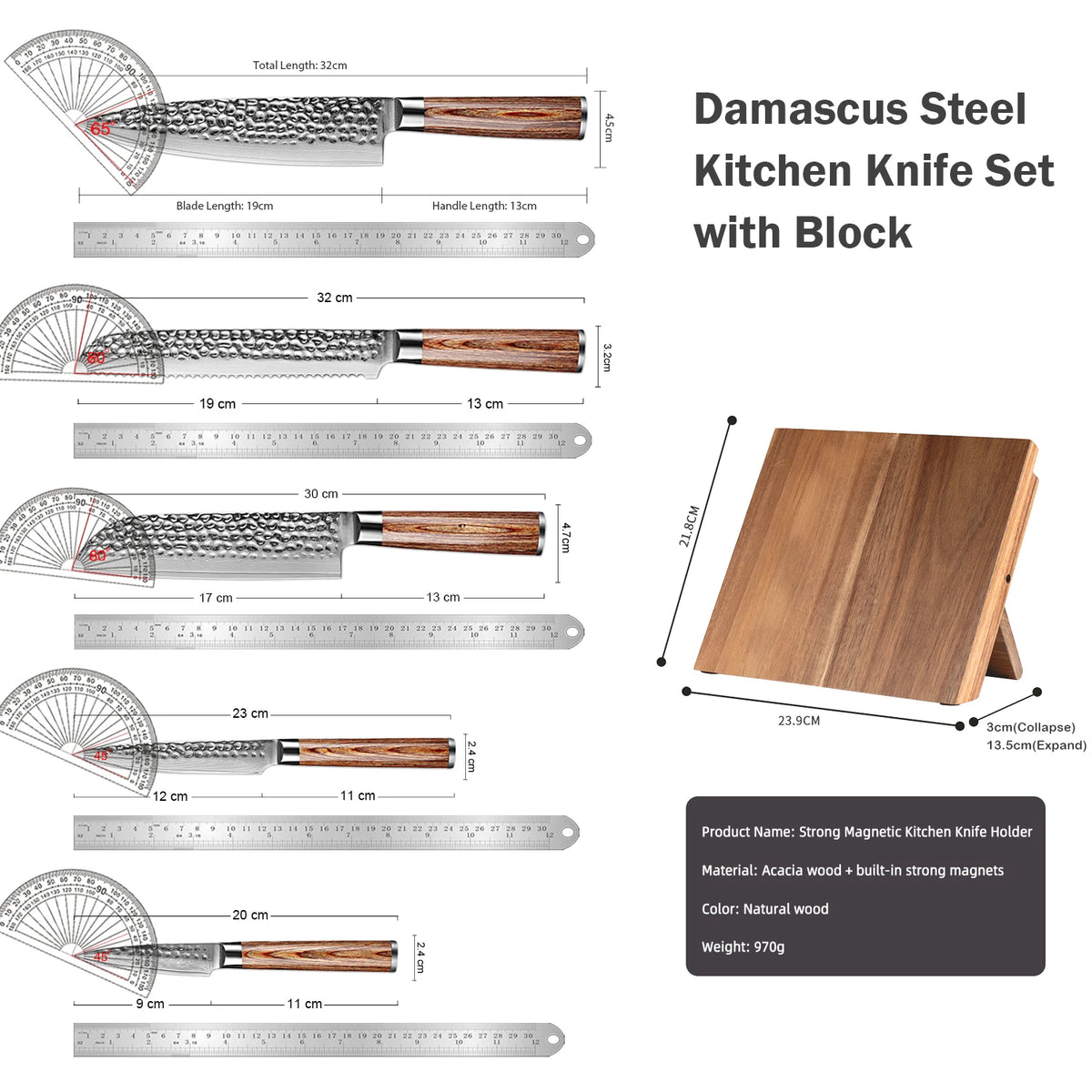 XITUO 6-Piece Damascus VG10 Chef Knife Set & Magnetic Block Damascus Knife Set Axl