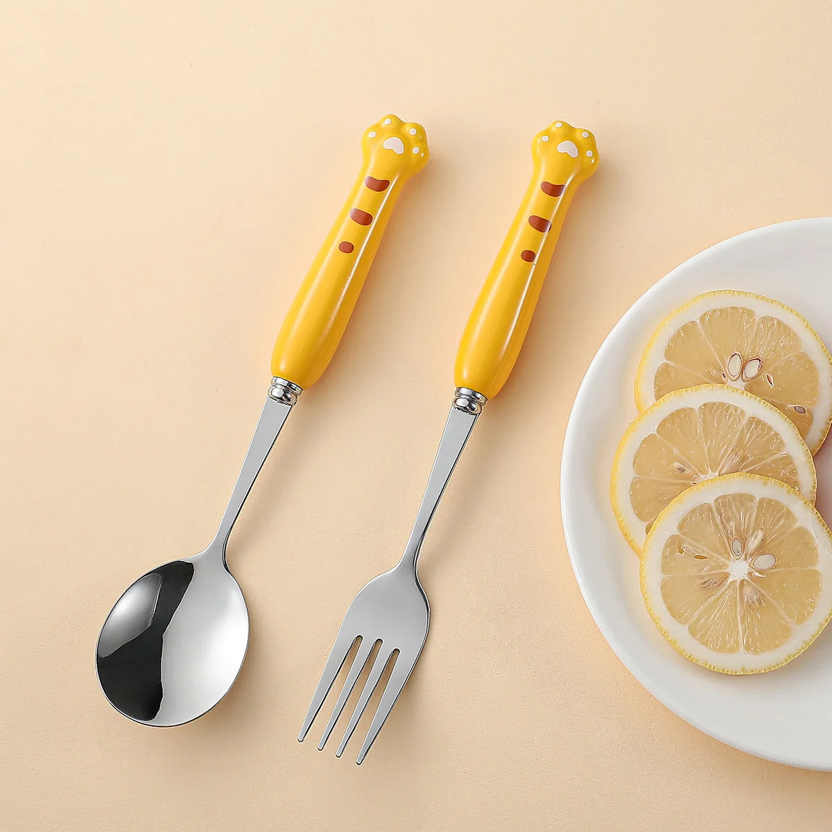 Kids Stainless Steel Fork & Spoon Set – Crocodile Handle Kids Flatware Set Axl orange