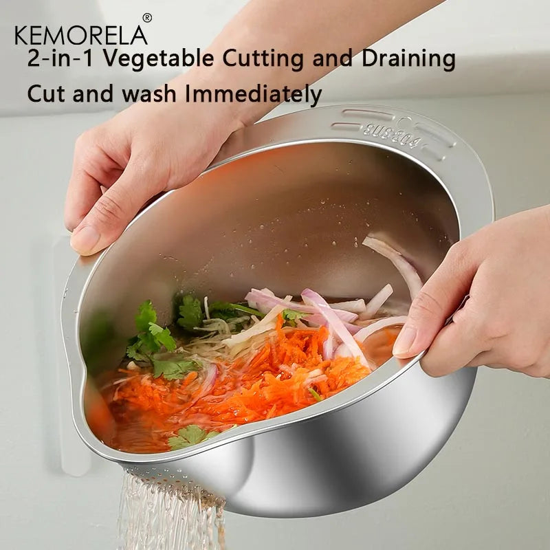 KEMORELA 2-in-1 Stainless Steel Vegetable & Rice Washing Bowl Colander Strainer Bowl Axl