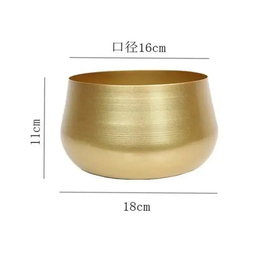 Modern Cast Brass Metal Flower Pot – Luxury Glazed Planter Metal Plant Pot Axl Short Mouth
