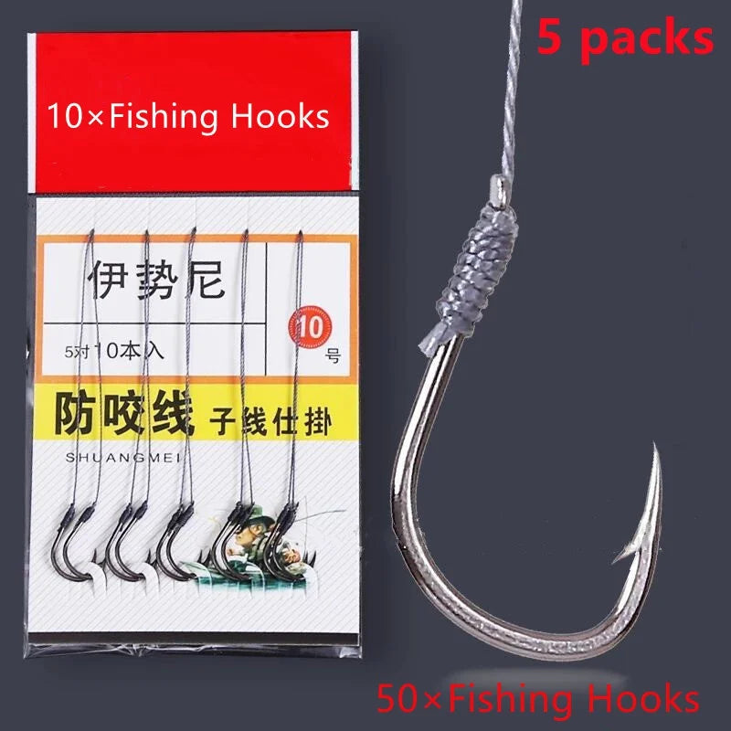 50-Pack Size 10 Barbed Fishing Hooks – Pre-Tied Steel Alloy Fishing Hooks Axl