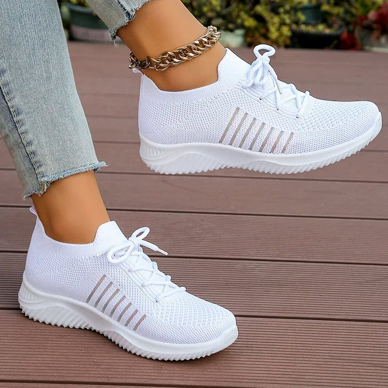 Women's White Breathable Slip-On Sneakers | Mesh Sport Shoes Women's Sneakers Axl