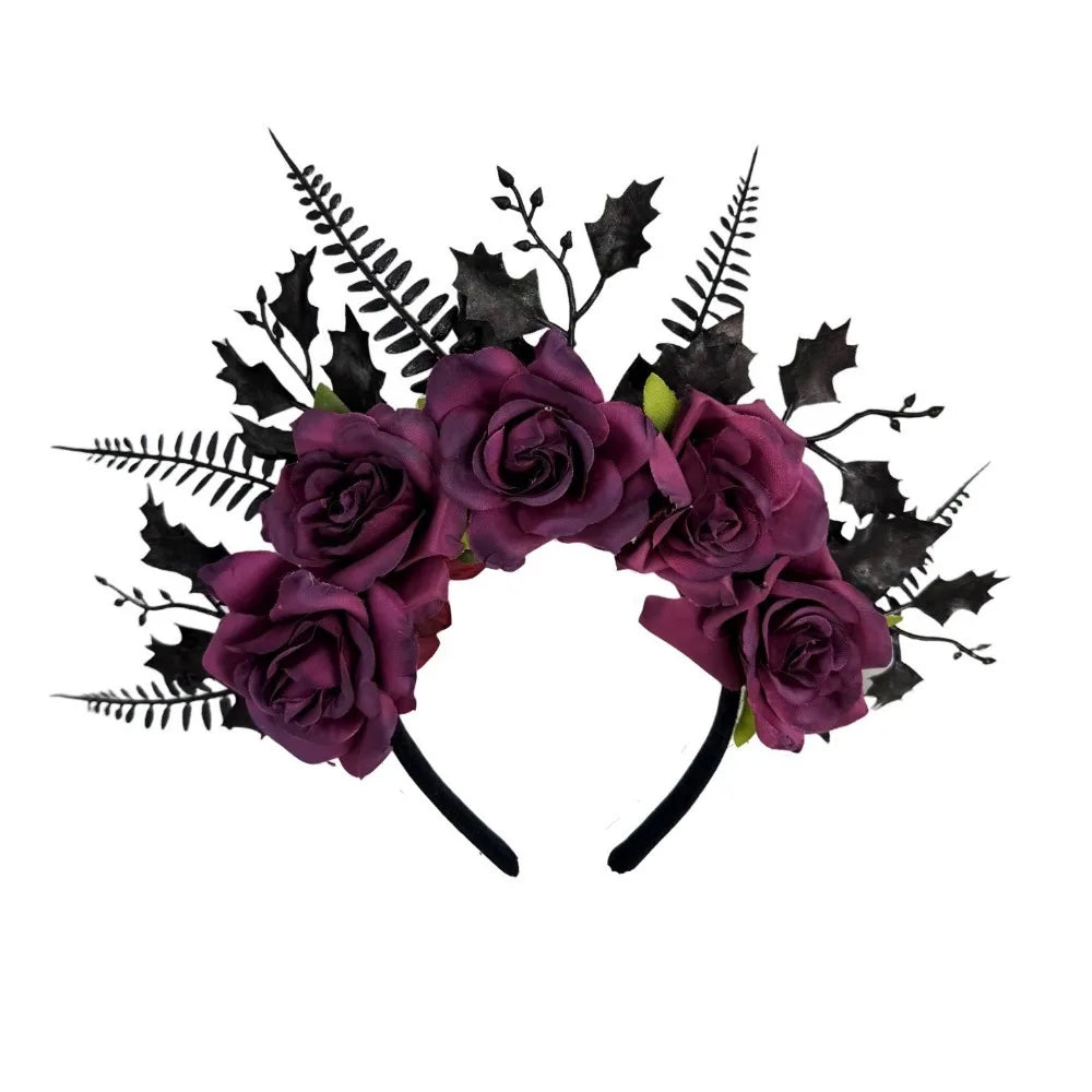 Gothic Rose Flower Crown Headband – Halloween & Cosplay Flower Crown Headband Axl Dark Red