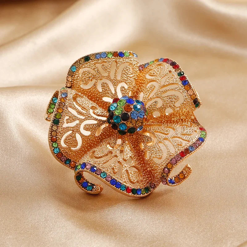Luxury Flower Zircon Adjustable Ring – Gold Hollow Statement Fashion Statement Ring Axl 5 as shown