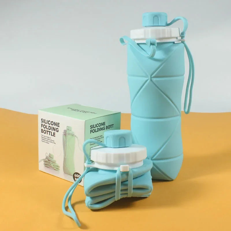 Silicone Folding Water Bottle – Lightweight Portable 600ml Folding Water Bottle Axl Blue