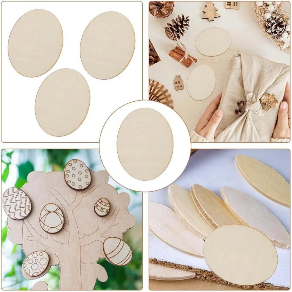 40 Pcs Unfinished Wood Oval Cutouts 2.75x2" | DIY Craft Blanks Wood Craft Blanks Axl