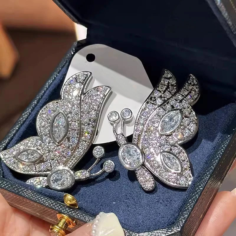 Huitan Butterfly Stud Earrings – Cubic Zirconia Wedding Jewelry Stud Earrings Axl