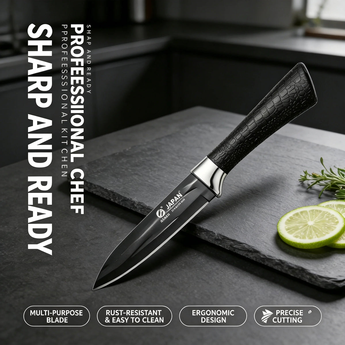 Japanese-Style Black Stainless Steel Paring Knife | Sharp Paring Knife Axl