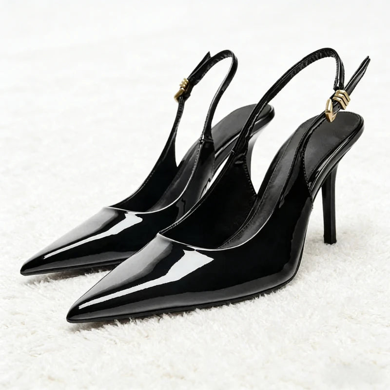 Women's Metal Buckle High Heel Pointed Toe Slingback Sandals High Heel Sandals Axl