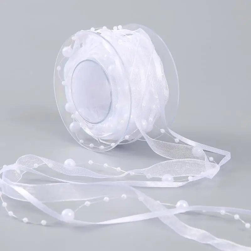 Pearl Beaded Ribbon 4.5m Roll – Florist Gift Craft Trim Beaded Craft Ribbon Axl White M