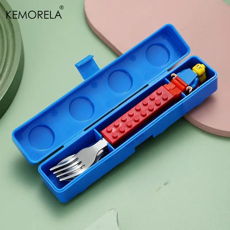 Building Blocks Kids Cutlery Set – Stainless Steel Fork & Spoon Kids Cutlery Set Axl