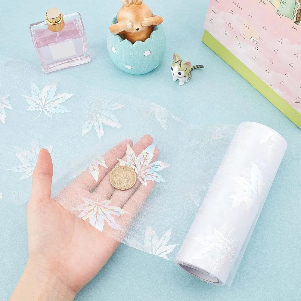 Maple Leaf Organza Tulle Ribbon Roll – 6" x 10 Yds, White Craft Tulle Ribbon Axl
