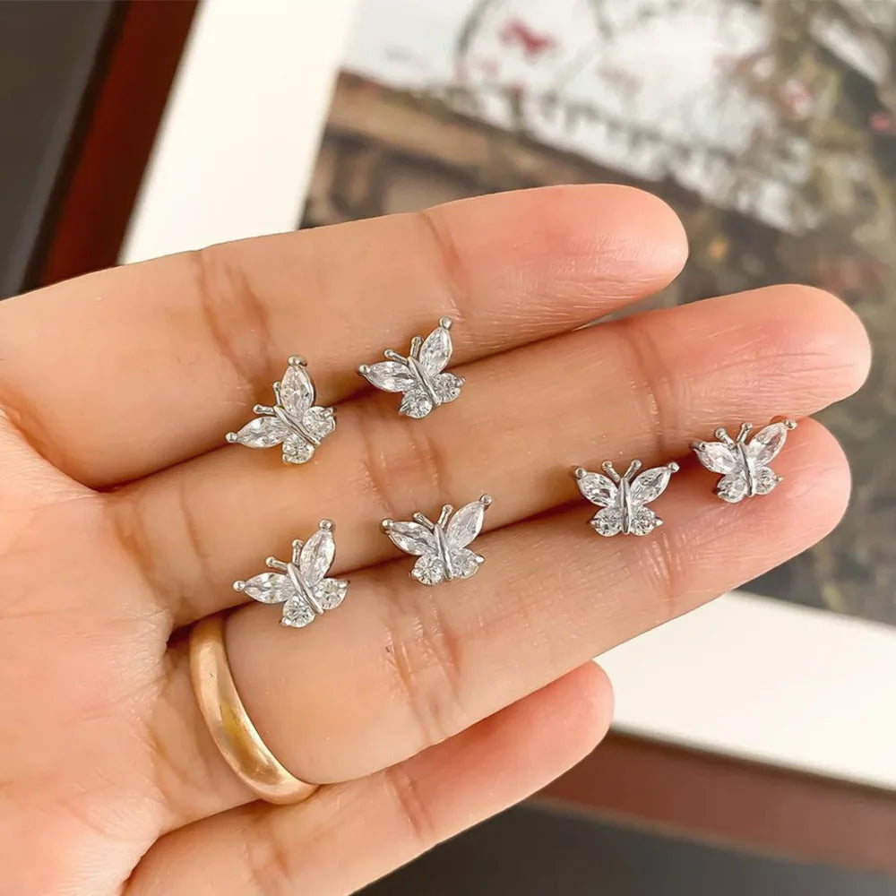 Huitan Butterfly Stud Earrings – CZ Silver & Gold | Women's Jewelry Stud Earrings Axl
