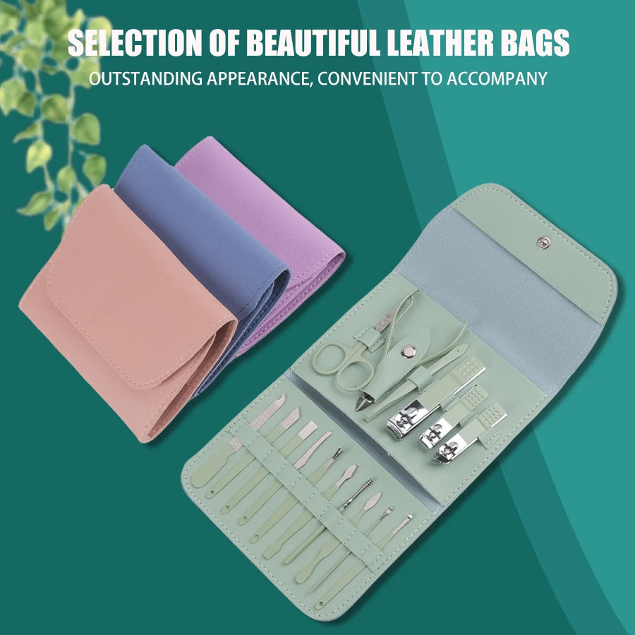 Stainless Steel Nail Clipper Manicure Set with Portable Case Manicure Nail Set Axl