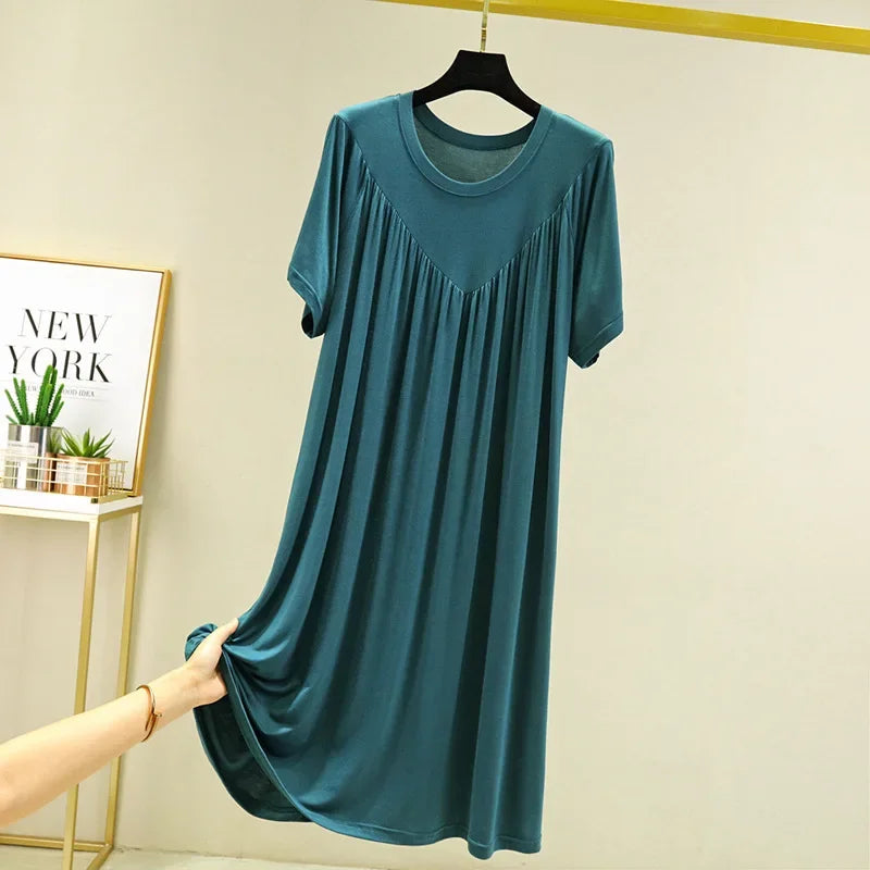 Women's Modal Nightgown – Loose Short-Sleeve Summer Night Dress Women's Nightgown Axl green L