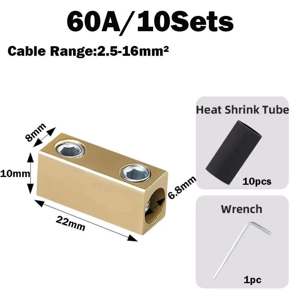 Waterproof Brass Terminal Block Wire Connector 10A 20A 60A Butt Joint Wire Terminal Connector Axl 60A Square-2holes