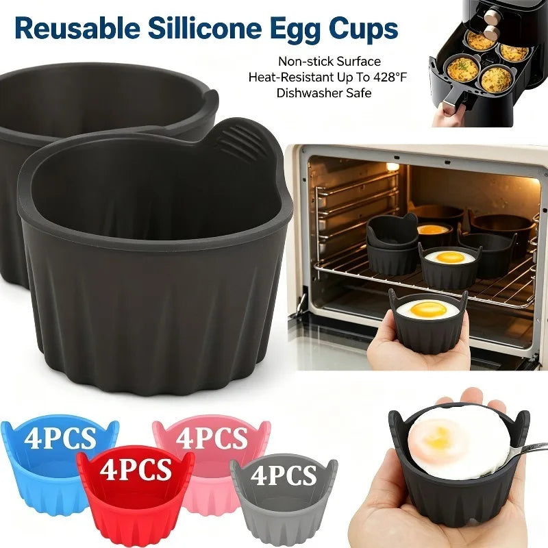 KEMORELA 4-Pack Silicone Ramekins – Air Fryer & Muffin Molds Silicone Baking Molds Axl