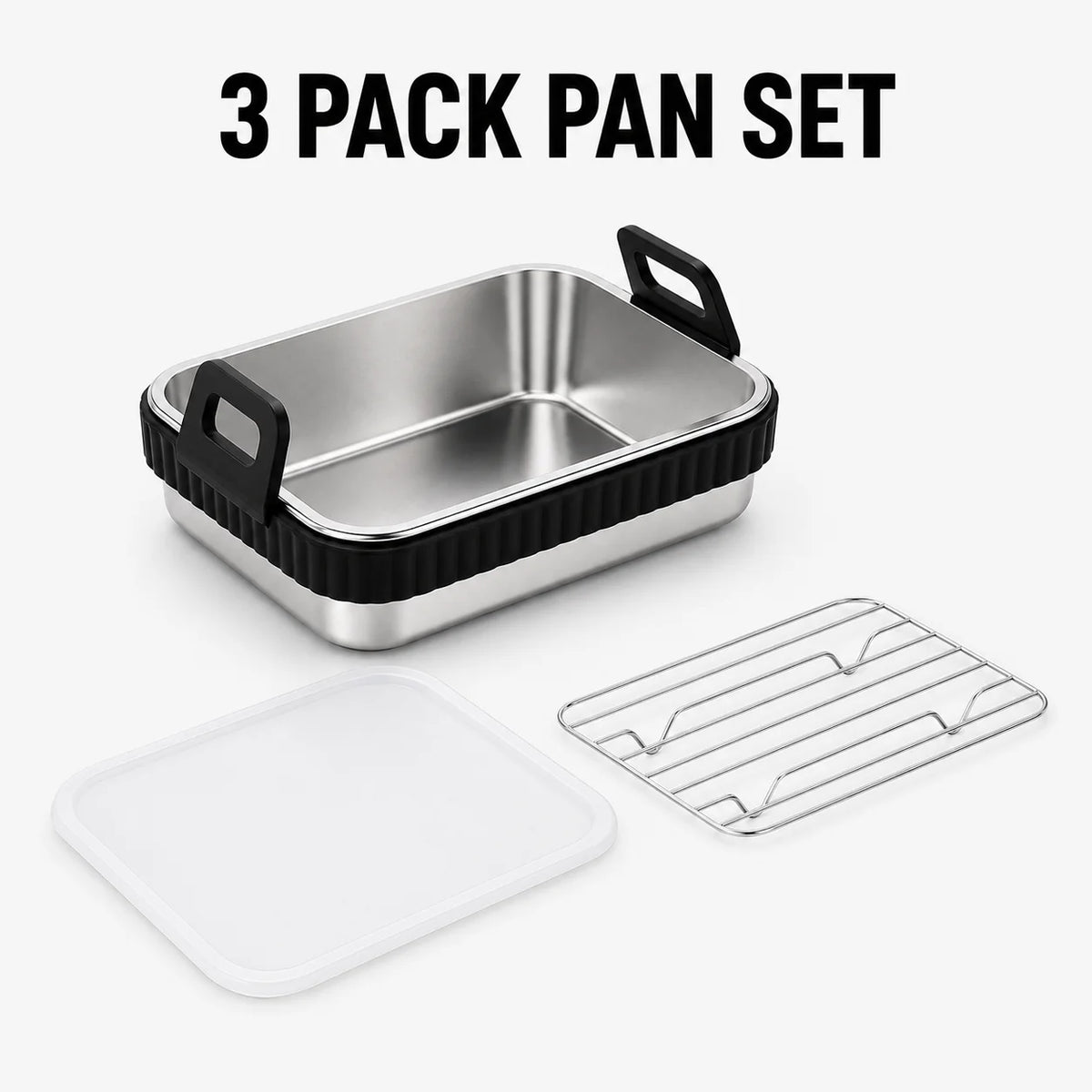 Stainless Steel Air Fryer Roasting Pan Set with Rack & Lid Roasting Pan Set Axl 3 Pack Pan Set