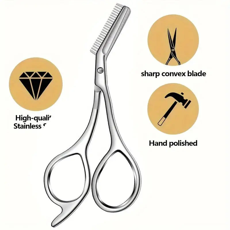 Stainless Steel Eyebrow Scissors with Comb – Precision Grooming Eyebrow Grooming Scissors Axl