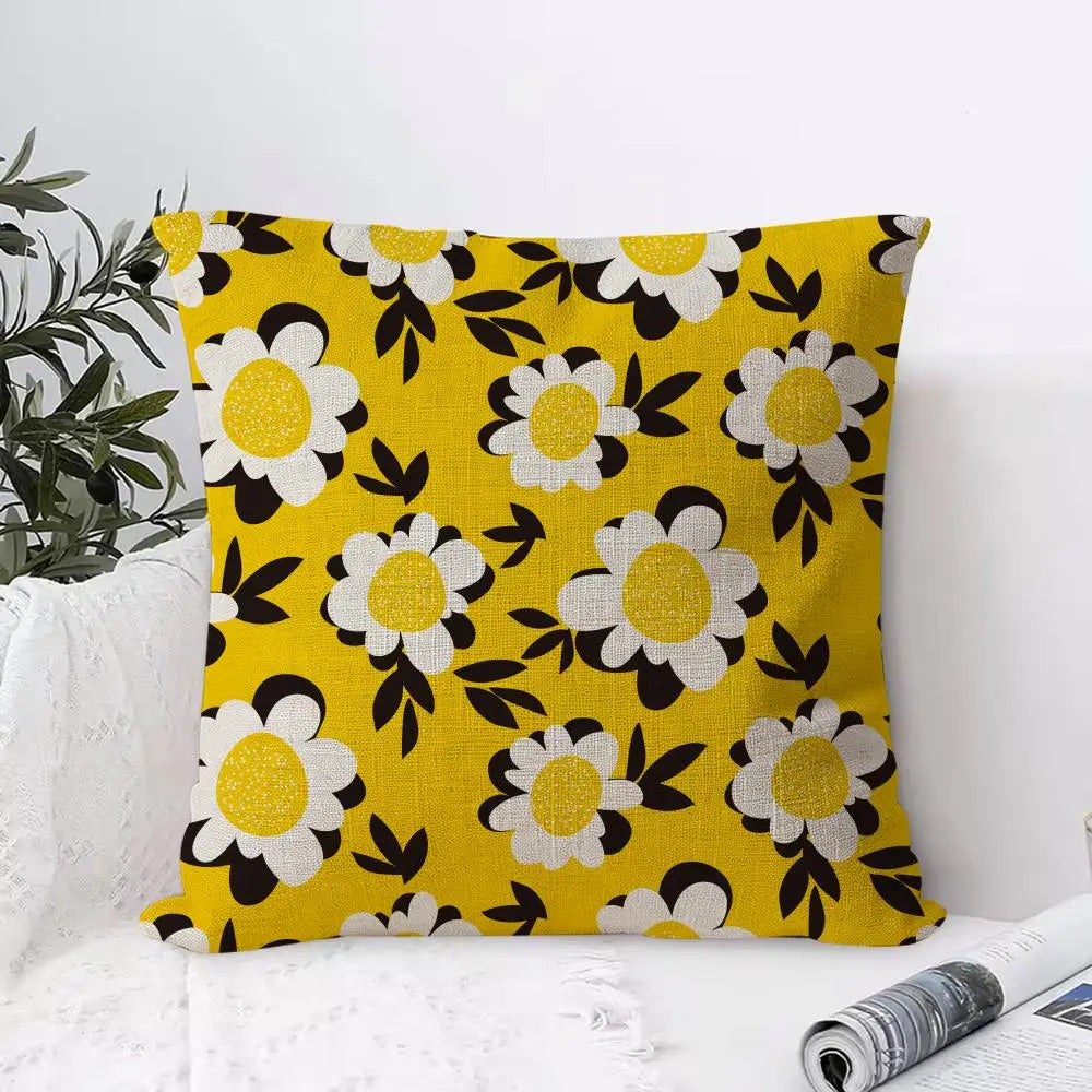 Floral Linen Cushion Cover – Breathable Pillowcase Hidden Zipper Cushion Cover Axl White1 45X45cm