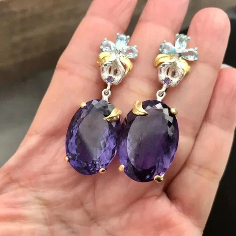Huitan Purple Oval CZ Drop Earrings – Women's Party Jewelry Drop Earrings Axl