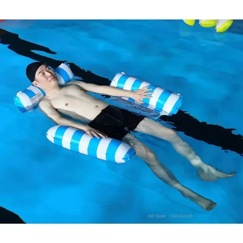 Striped Inflatable Pool Hammock – Foldable Backrest Float Lounger Pool Float Lounger Axl