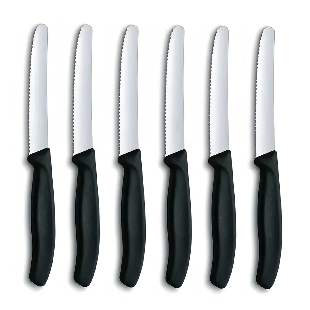 Serrated Steak Knives Set 6 or 12 Pcs – Round Tip Kitchen Knife Kitchen Knife Set Axl Knife Black-6PCS