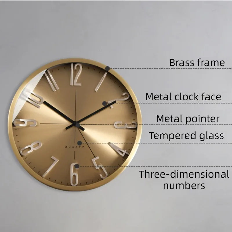 Modern Brass Wall Clock – Silent Minimalist Gold Home Decor Decorative Wall Clock Axl