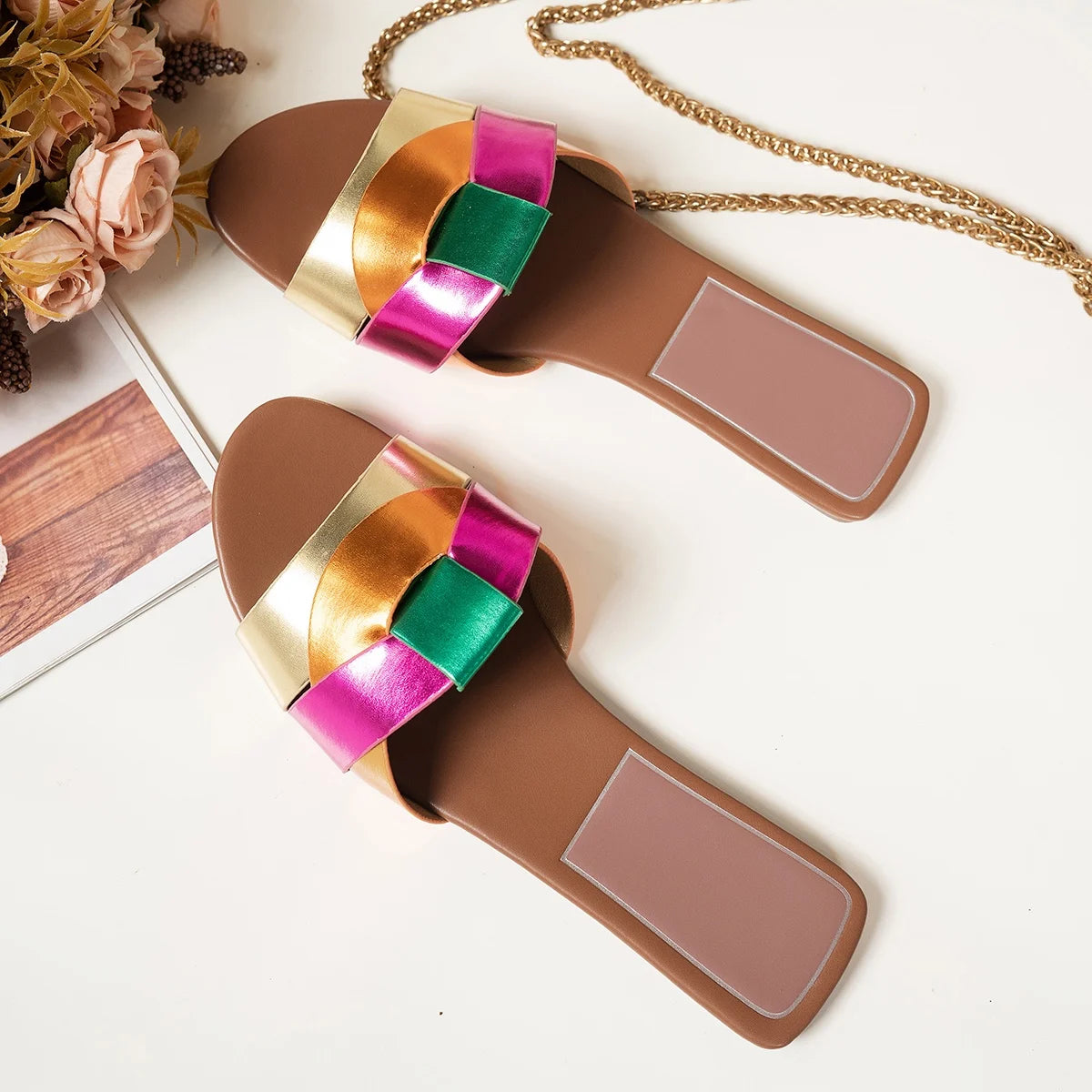 Women's Summer Flat Slippers – Solid Color Fashion Outdoor Shoe Women's Slippers Axl 38 MULTI