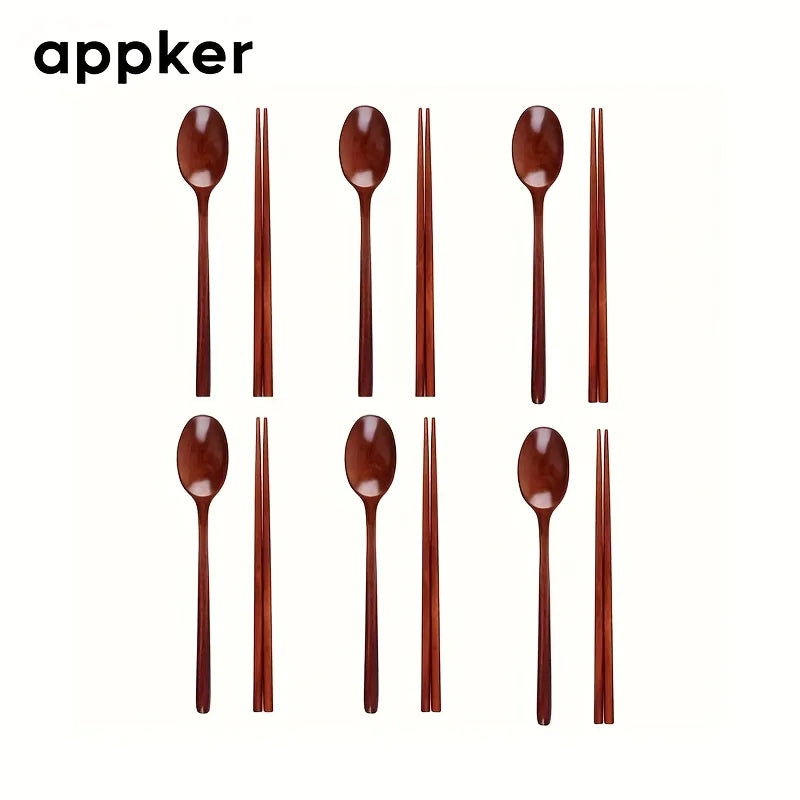 12-Piece Wooden Chopstick & Spoon Set – Reusable Eco Flatware Wooden Flatware Set Axl 12PCS