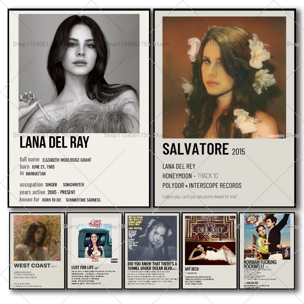 Lana Del Rey Album Wall Poster – Self-Adhesive Waterproof Sticker Music Wall Poster Axl