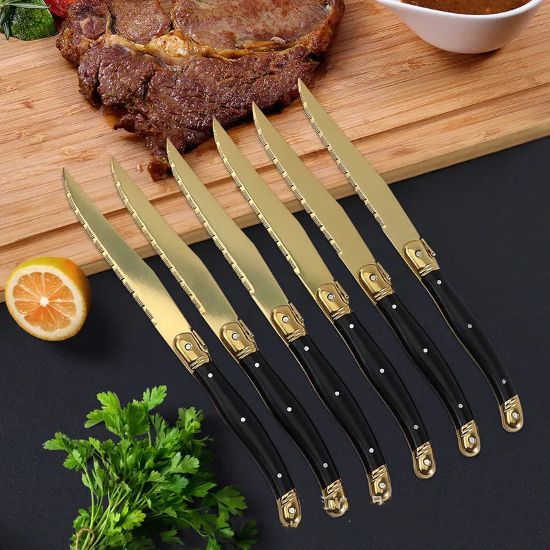 Laguiole Gold Steak Knives Set 4–12 Pcs | Titanium Plated Steak Knife Set Axl