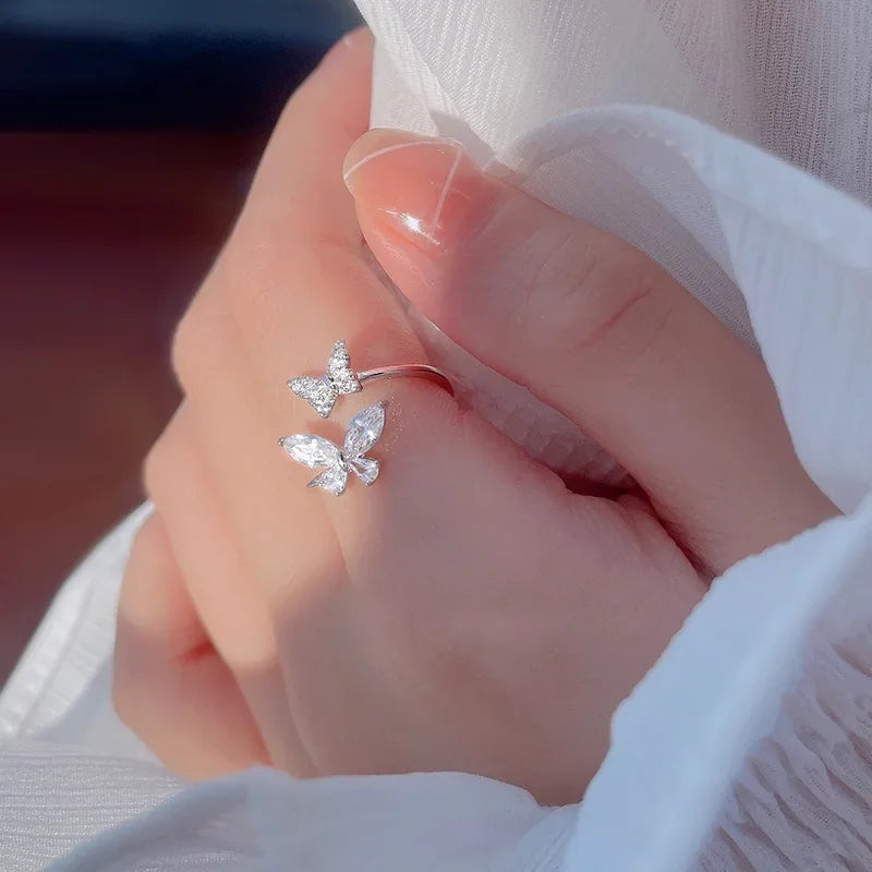 Huitan Butterfly Opening Ring Women – Silver CZ Fashion Jewelry Fashion Ring Axl