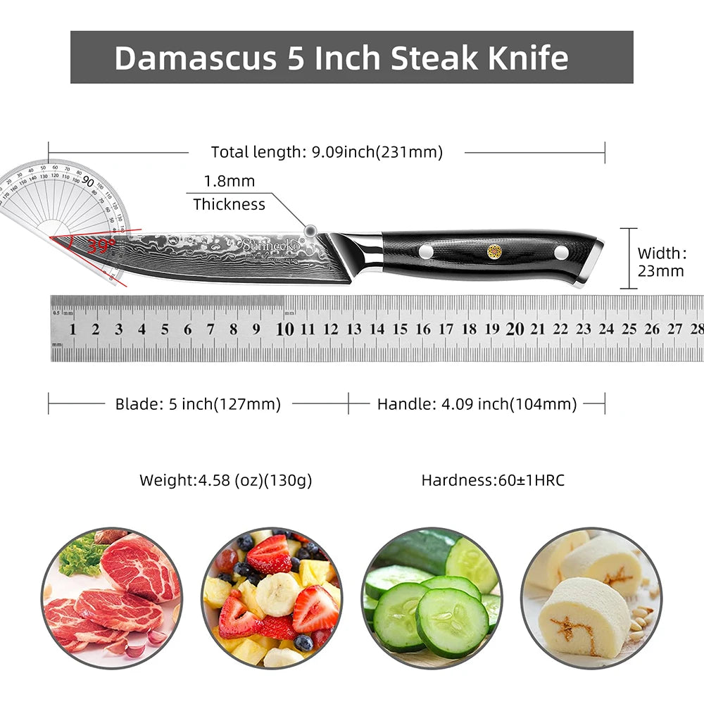 Sunnecko Damascus Steel Steak Knife Set 1–8 PCS | VG10 Core Damascus Steak Knife Set Axl