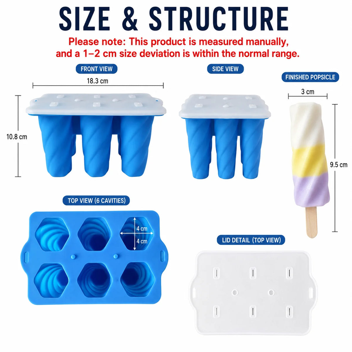 Silicone Popsicle Molds 6-Cavity Spiral Ice Pop Maker + 50 Sticks Ice Pop Mold Axl
