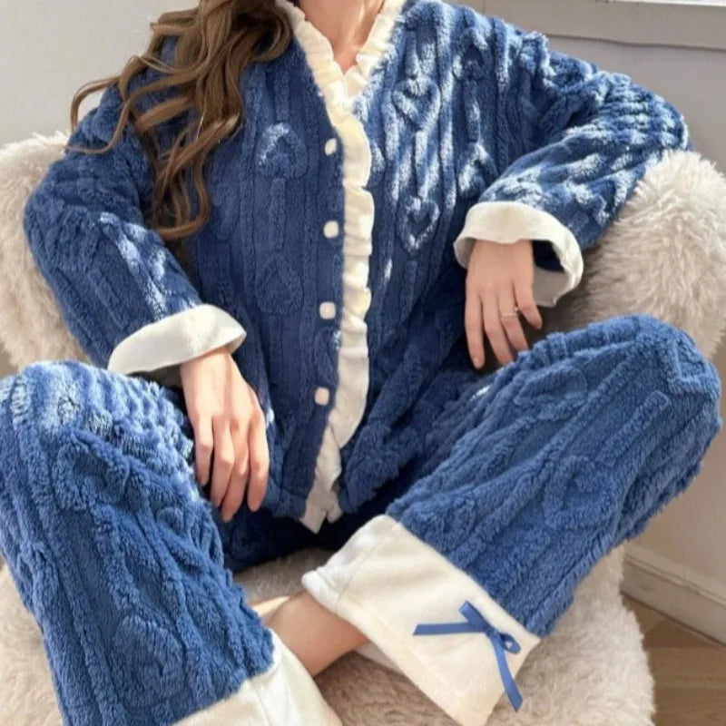 Women's Thickened Pajama Set – Soft Cardigan & Long Pants Women's Pajama Set Axl