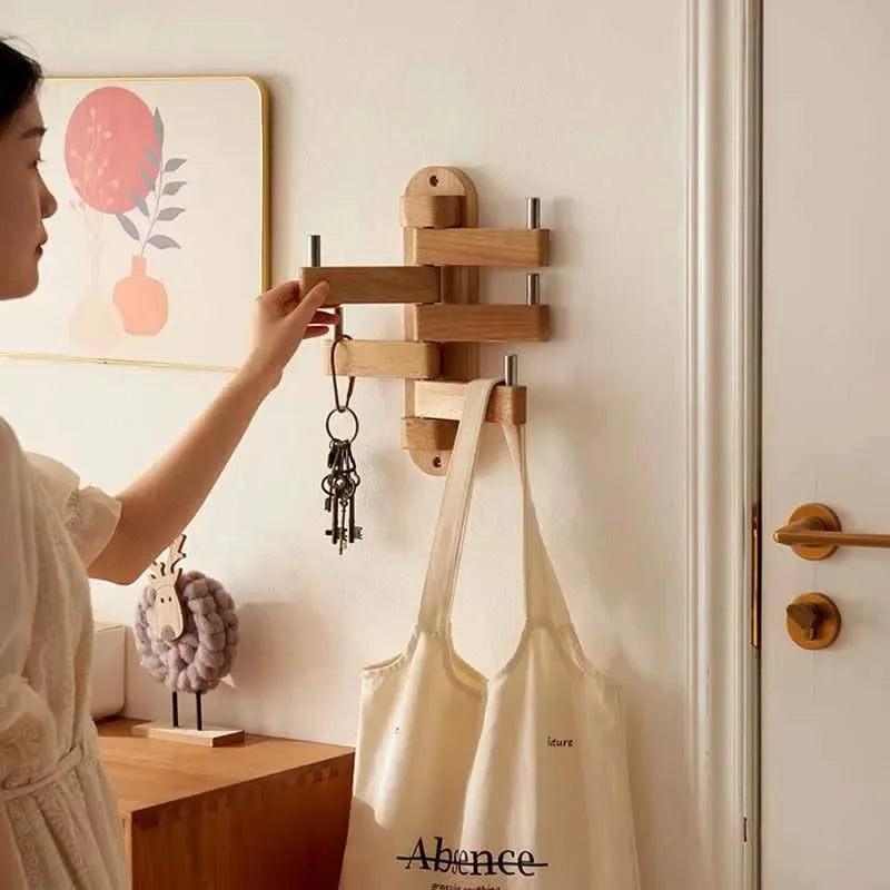 Solid Oak Wall-Mounted Coat Rack – 5 Rotatable Hooks Wall-Mounted Coat Rack Axl