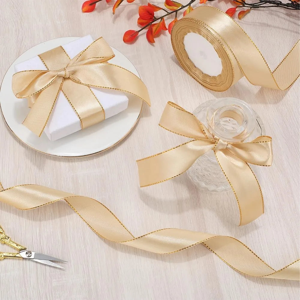 Black & Gold Edge Polyester Ribbon 1 Inch – 24 Yards/Roll Decorative Craft Ribbon Axl