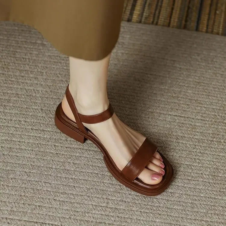 Women's Low Heel Gladiator Sandals – Buckle Strap Summer Shoes Women's Sandals Axl
