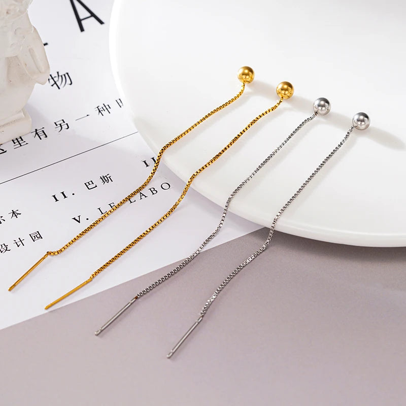 Huitan Bead Line Drop Earrings – 304 Stainless Steel Women Drop Earrings Axl