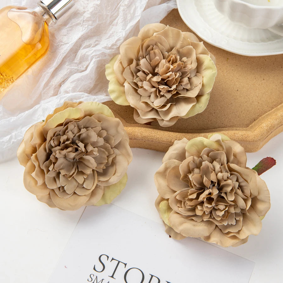 Silk Dahlia Peony Artificial Flowers 5/10 Pcs – Wedding Decor Artificial Flowers Axl Dark Khaki 5pieces