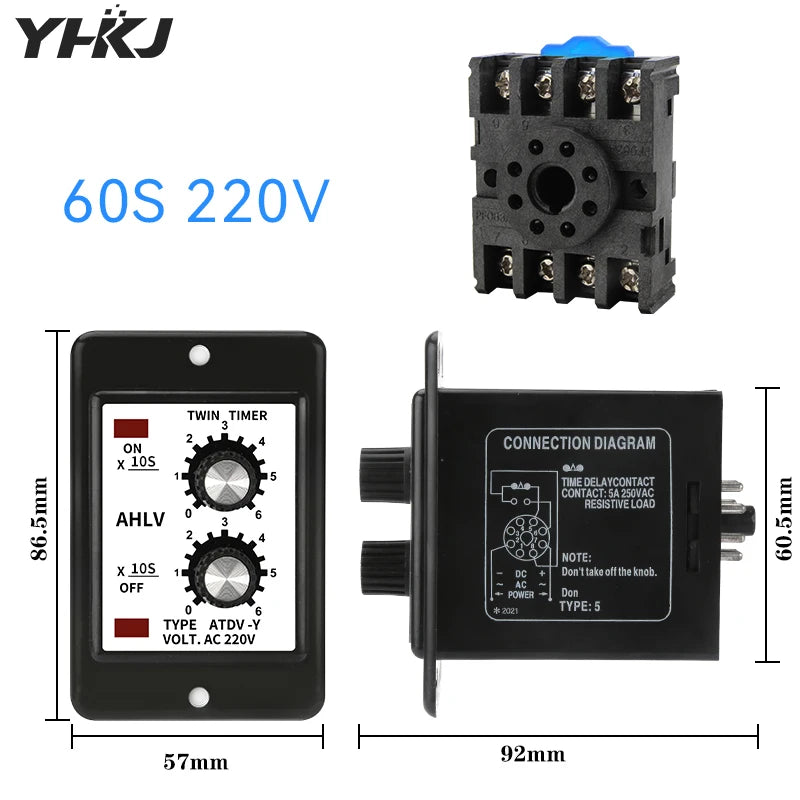 ATDV-Y Dual Repeat Cycle Time Relay 220V – 10 Timing Ranges Cycle Timer Relay Axl 60S 220V