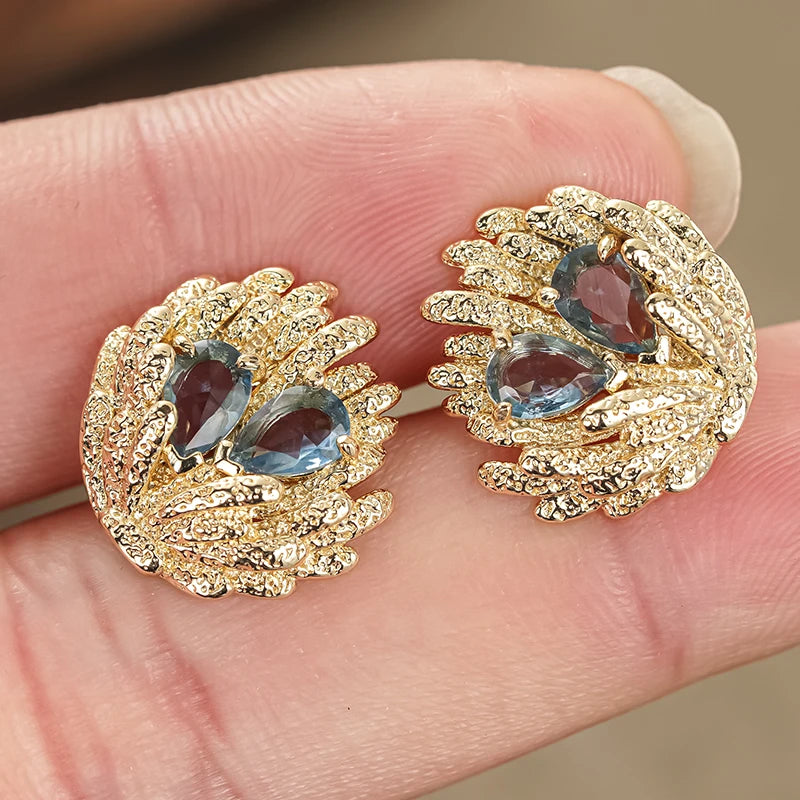 Huitan Blue Cubic Zirconia Geometric Stud Earrings for Women Stud Earrings Axl