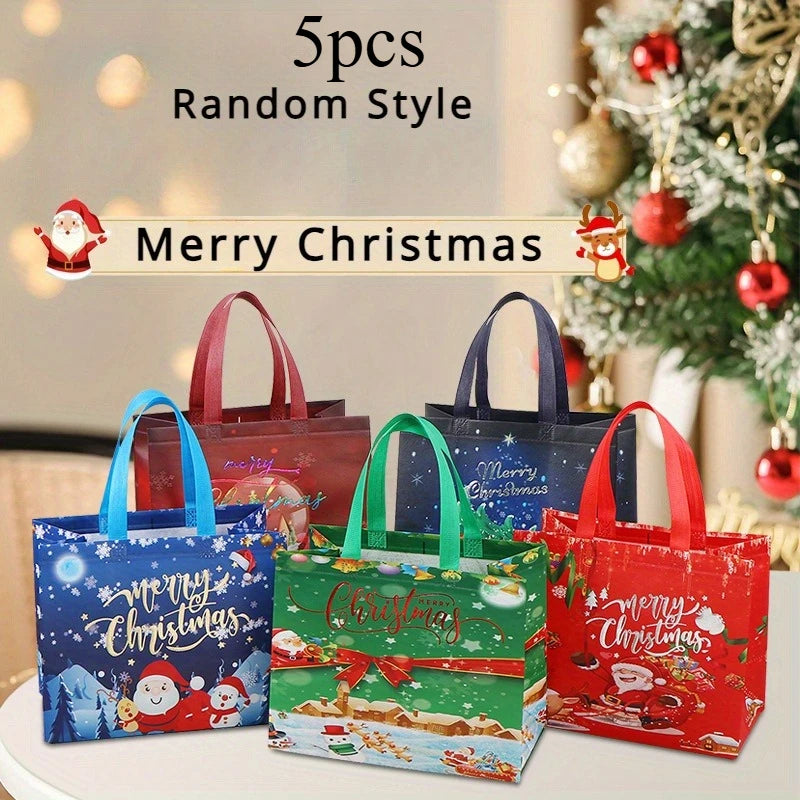 Large Reusable Christmas Gift Bags – Santa, Tree & Snowman Christmas Gift Bags Axl Random-mixed-5pcs Reference size