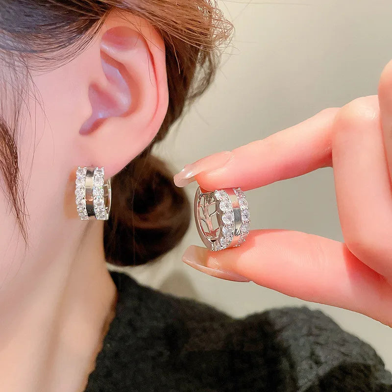 Huitan Silver Hoop Earrings with Cubic Zirconia | Women's Gift Hoop Earrings Axl