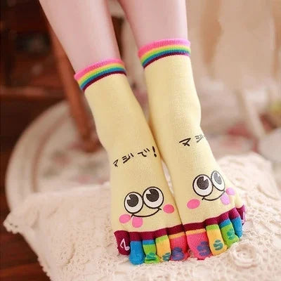 Women's Smiley Bear Toe Socks – Cute Funny Cotton Crew Socks Novelty Toe Socks Axl YELLOW